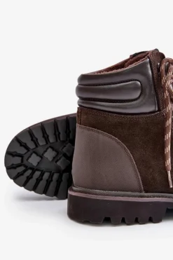 Outlet Zamszowe Ocieplane Botki Trapery Męskie Big Star OO174644 Hi-Poly System Brązowe Męskie Botki Męskie