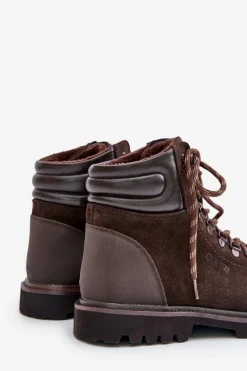 Outlet Zamszowe Ocieplane Botki Trapery Męskie Big Star OO174644 Hi-Poly System Brązowe Męskie Botki Męskie