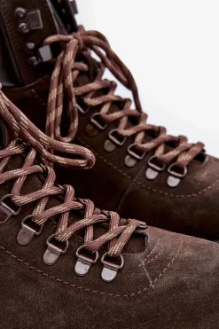 Outlet Zamszowe Ocieplane Botki Trapery Męskie Big Star OO174644 Hi-Poly System Brązowe Męskie Botki Męskie