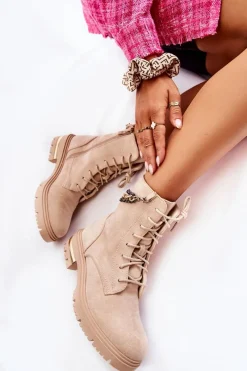 Sale Boto Zamszowe Ocieplane Botki Z Łańcuchem Beżowe Sorita