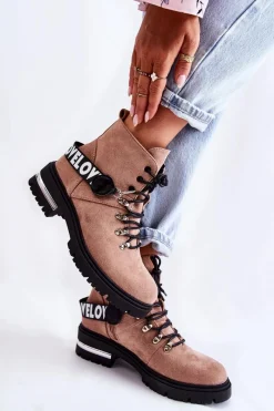 Clearance Boto Zamszowe Ocieplane Botki Z Paskiem Brązowe Aurelio