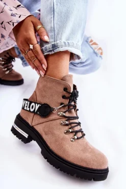 Clearance Boto Zamszowe Ocieplane Botki Z Paskiem Brązowe Aurelio