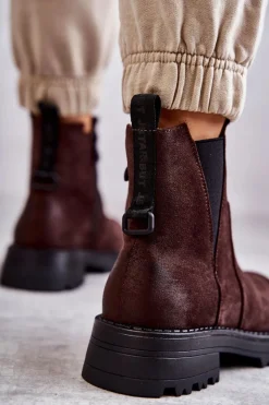 Botki Zimowe Damskie|Brązowe I Beżowe Botki><noscript><img width=