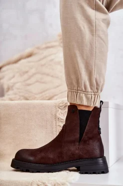 Botki Zimowe Damskie|Brązowe I Beżowe Botki><noscript><img width=