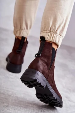 Botki Zimowe Damskie|Brązowe I Beżowe Botki><noscript><img width=