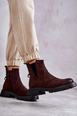 Botki Zimowe Damskie|Brązowe I Beżowe Botki><noscript><img width=