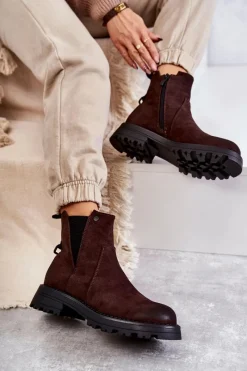 Botki Zimowe Damskie|Brązowe I Beżowe Botki><noscript><img width=