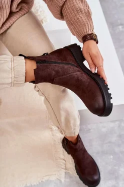 Botki Zimowe Damskie|Brązowe I Beżowe Botki><noscript><img width=