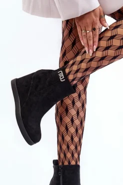 Discount Boto Zamszowe Ocieplane Botki Na Koturnie Z Ozdobą Czarne Vere