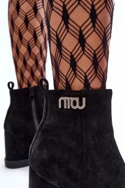 Discount Boto Zamszowe Ocieplane Botki Na Koturnie Z Ozdobą Czarne Vere