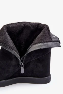 Discount Boto Zamszowe Ocieplane Botki Na Koturnie Z Ozdobą Czarne Vere