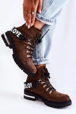 Botki Ocieplane|Damskie Trapery>Boto Zamszowe Ocieplane Botki Z Paskiem Ciemnobrązowe Aurelio