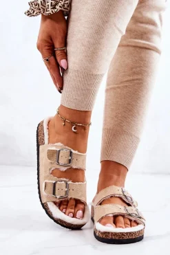 Klapki Korkowe|Klapki Damskie Klasyczne>Boto Zamszowe Ocieplane Klapki Beżowe Adeline