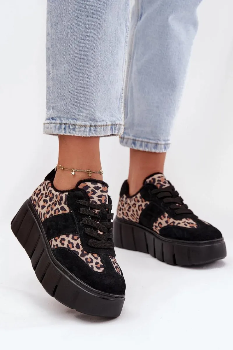 Discount Zamszowe Ocieplane Sneakersy Damskie Na Masywnej Platformie Vinceza 66841 Panterka Czarne Damskie Sneakersy Damskie
