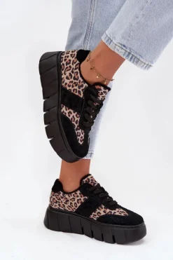Discount Zamszowe Ocieplane Sneakersy Damskie Na Masywnej Platformie Vinceza 66841 Panterka Czarne Damskie Sneakersy Damskie