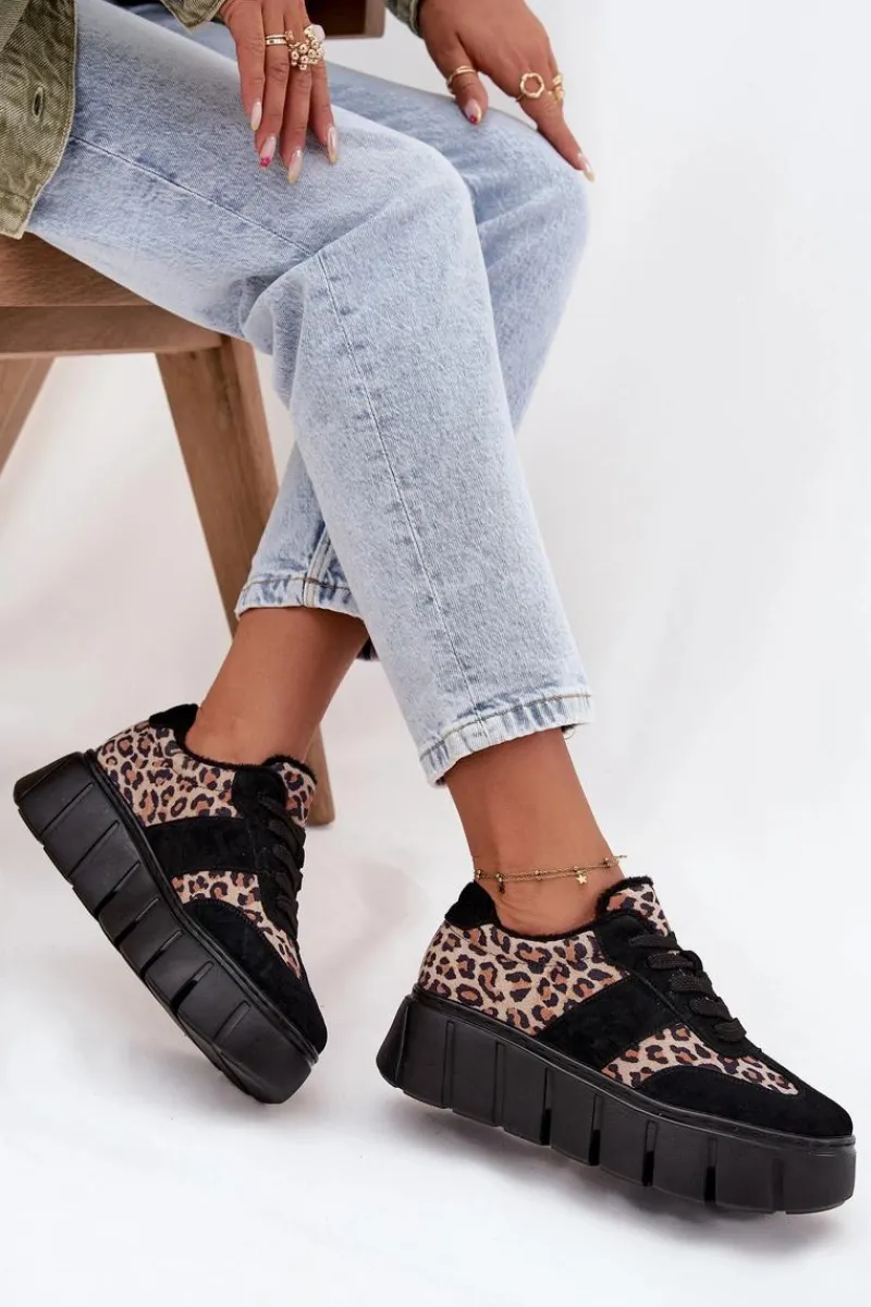 Discount Zamszowe Ocieplane Sneakersy Damskie Na Masywnej Platformie Vinceza 66841 Panterka Czarne Damskie Sneakersy Damskie