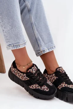 Discount Zamszowe Ocieplane Sneakersy Damskie Na Masywnej Platformie Vinceza 66841 Panterka Czarne Damskie Sneakersy Damskie