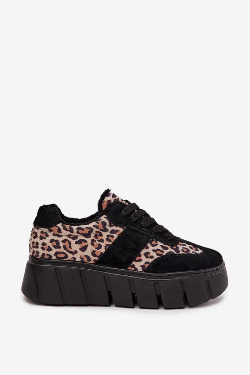 Discount Zamszowe Ocieplane Sneakersy Damskie Na Masywnej Platformie Vinceza 66841 Panterka Czarne Damskie Sneakersy Damskie