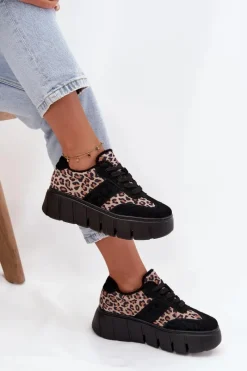Discount Zamszowe Ocieplane Sneakersy Damskie Na Masywnej Platformie Vinceza 66841 Panterka Czarne Damskie Sneakersy Damskie