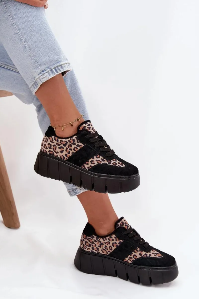 Discount Zamszowe Ocieplane Sneakersy Damskie Na Masywnej Platformie Vinceza 66841 Panterka Czarne Damskie Sneakersy Damskie