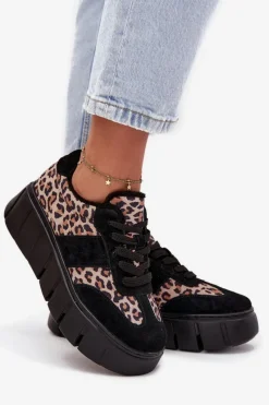 Discount Zamszowe Ocieplane Sneakersy Damskie Na Masywnej Platformie Vinceza 66841 Panterka Czarne Damskie Sneakersy Damskie