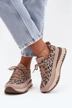 Sneakersy Damskie>Buty damskie Vinceza Zamszowe Ocieplane Sneakersy Damskie Na Platformie Vinceza 66836 Panterka Beżowe