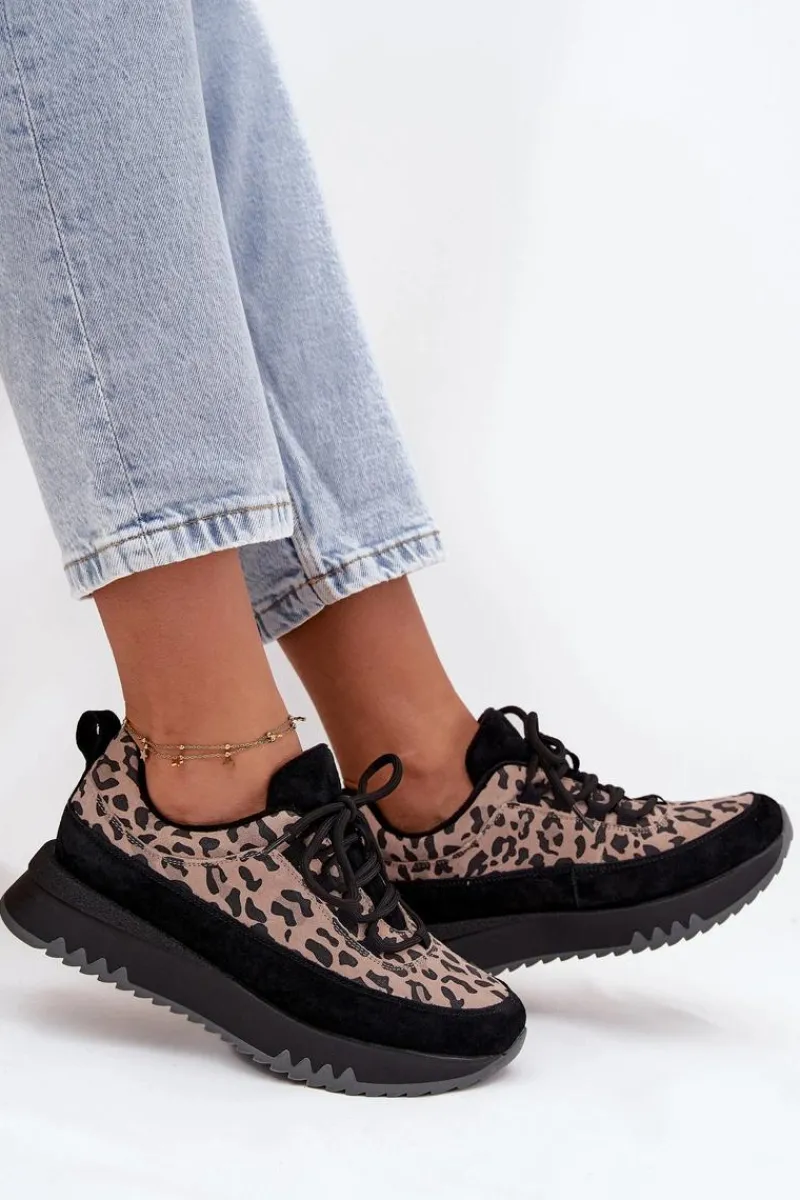 Sneakersy Damskie>Buty damskie Vinceza Zamszowe Ocieplane Sneakersy Damskie Na Platformie Vinceza 66836 Panterka Czarne Czarny