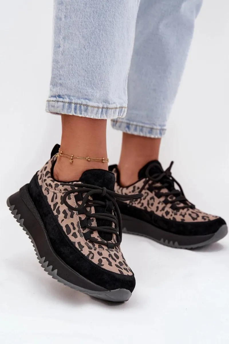 Sneakersy Damskie>Buty damskie Vinceza Zamszowe Ocieplane Sneakersy Damskie Na Platformie Vinceza 66836 Panterka Czarne Czarny