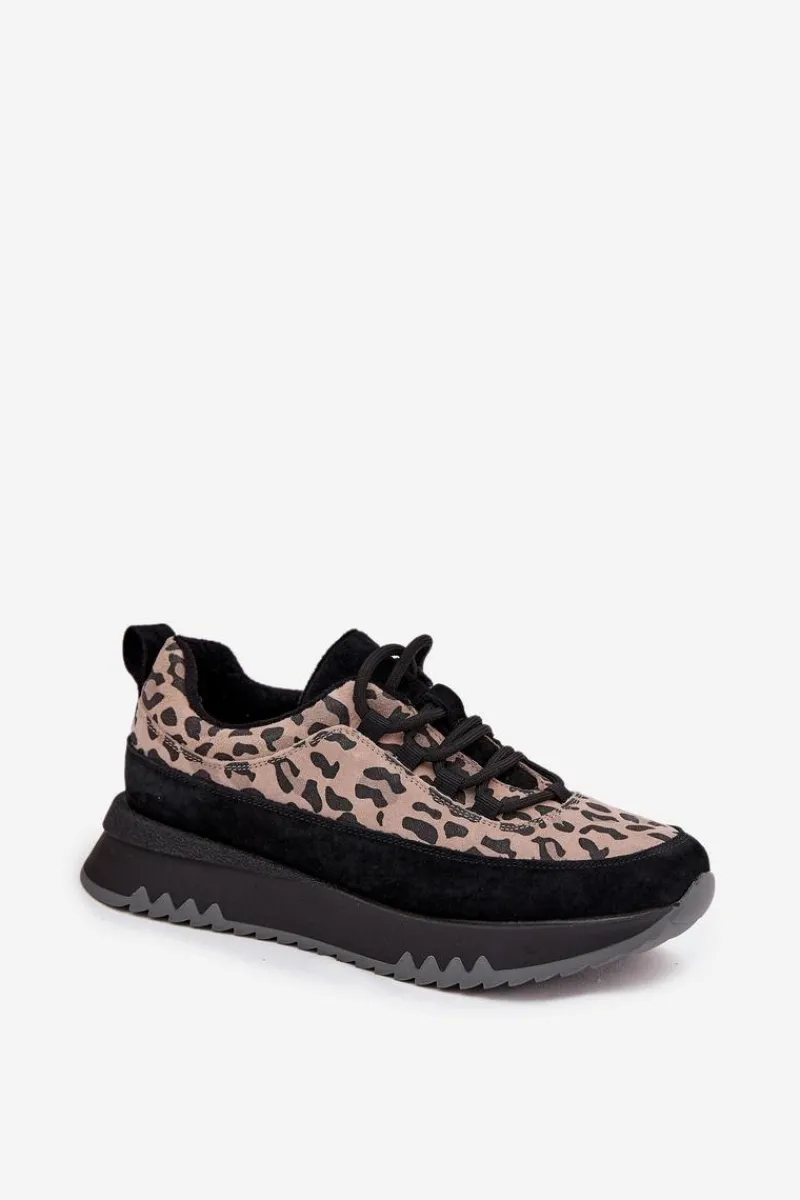 Sneakersy Damskie>Buty damskie Vinceza Zamszowe Ocieplane Sneakersy Damskie Na Platformie Vinceza 66836 Panterka Czarne Czarny