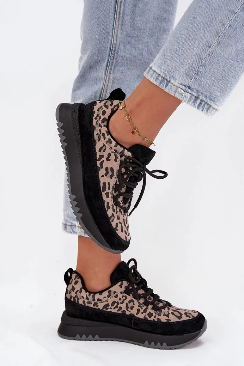 Sneakersy Damskie>Buty damskie Vinceza Zamszowe Ocieplane Sneakersy Damskie Na Platformie Vinceza 66836 Panterka Czarne Czarny