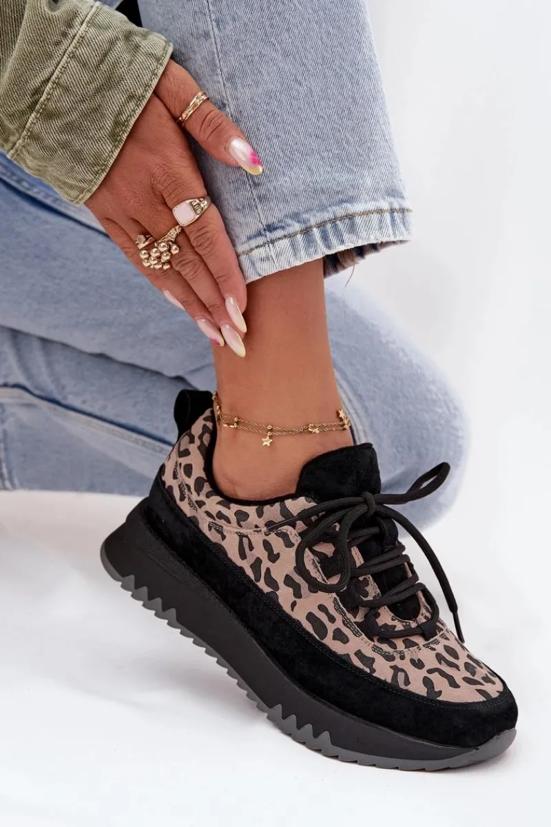 Sneakersy Damskie>Buty damskie Vinceza Zamszowe Ocieplane Sneakersy Damskie Na Platformie Vinceza 66836 Panterka Czarne Czarny