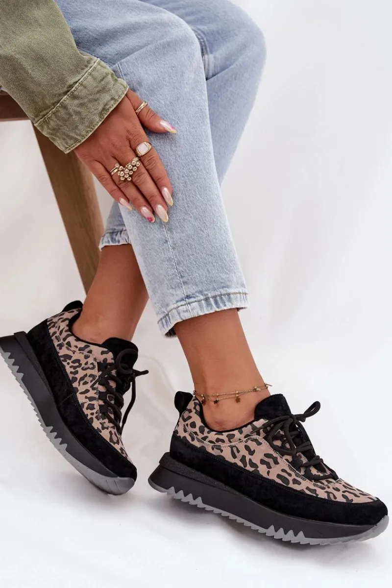 Sneakersy Damskie>Buty damskie Vinceza Zamszowe Ocieplane Sneakersy Damskie Na Platformie Vinceza 66836 Panterka Czarne Czarny