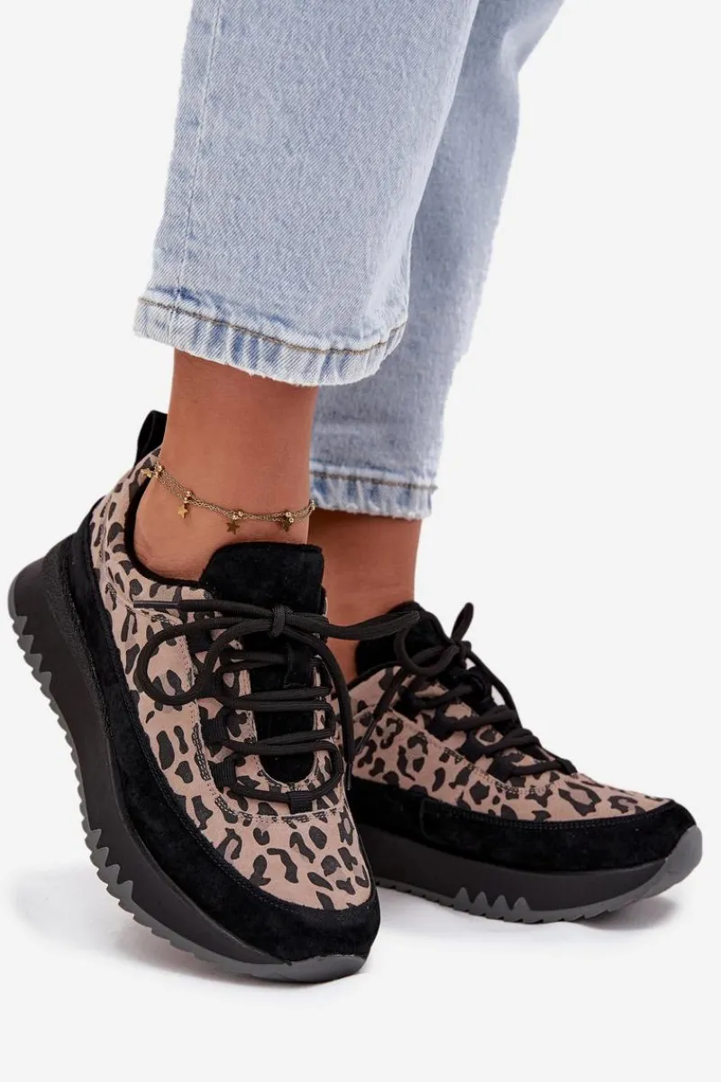 Sneakersy Damskie>Buty damskie Vinceza Zamszowe Ocieplane Sneakersy Damskie Na Platformie Vinceza 66836 Panterka Czarne Czarny