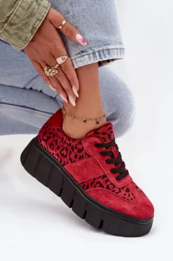 Sneakersy Damskie>Buty damskie Vinceza Zamszowe Ocieplane Sneakersy Damskie Na Masywnej Platformie Vinceza 66841 Panterka Czerwone Czerwony