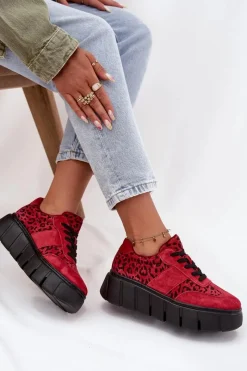 Sneakersy Damskie></noscript>Buty damskie Vinceza Zamszowe Ocieplane Sneakersy Damskie Na Masywnej Platformie Vinceza 66841 Panterka Czerwone Czerwony