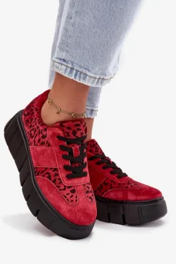 Sneakersy Damskie></noscript>Buty damskie Vinceza Zamszowe Ocieplane Sneakersy Damskie Na Masywnej Platformie Vinceza 66841 Panterka Czerwone Czerwony