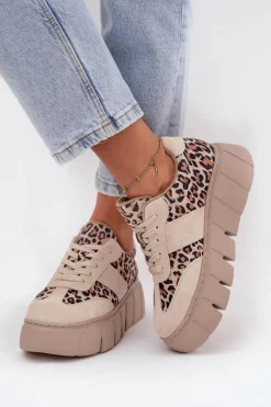 Sale Buty damskie Vinceza Zamszowe Ocieplane Sneakersy Damskie Na Masywnej Platformie Vinceza 66841 Panterka Beżowe Beżowy