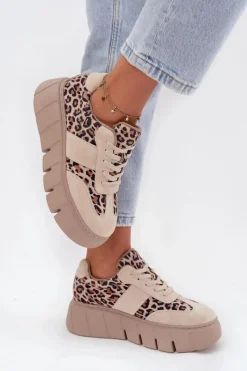 Sale Buty damskie Vinceza Zamszowe Ocieplane Sneakersy Damskie Na Masywnej Platformie Vinceza 66841 Panterka Beżowe Beżowy