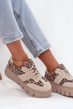 Sale Buty damskie Vinceza Zamszowe Ocieplane Sneakersy Damskie Na Masywnej Platformie Vinceza 66841 Panterka Beżowe Beżowy