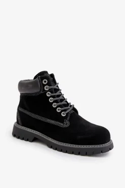 Botki Męskie>Big Star Shoes Zamszowe Ocieplane Trapery Męskie Big Star OO174138 HI-POLY SYSTEM Czarne Czarny