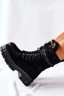 Botki Sznurowane|Czarne Botki><noscript><img width=