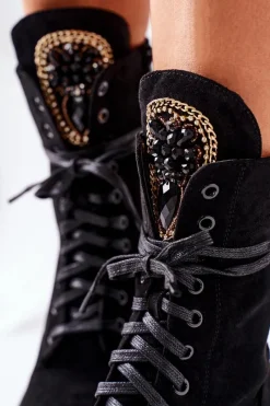 Botki Sznurowane|Czarne Botki><noscript><img width=