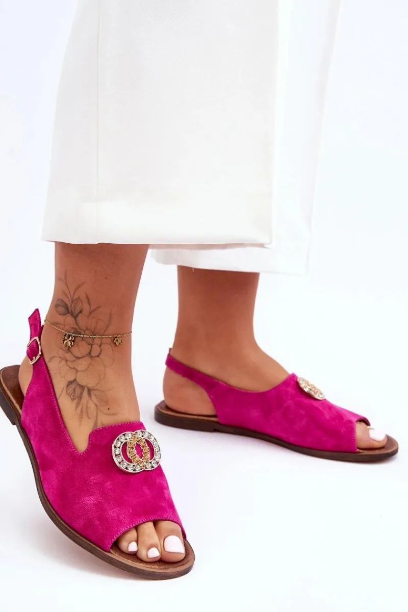 Boto Zamszowe Płaskie Sandały Z Ozdobą Nicole 2744/067 Fuksja