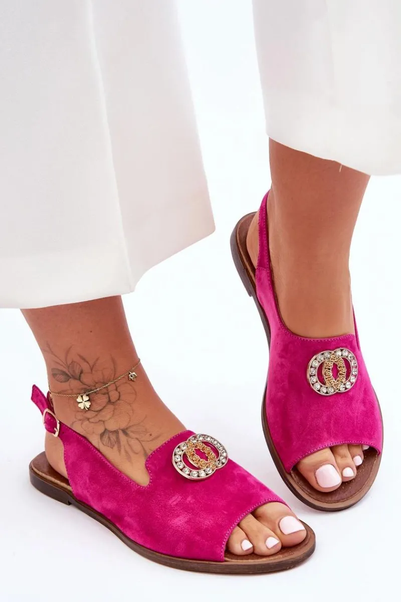 Boto Zamszowe Płaskie Sandały Z Ozdobą Nicole 2744/067 Fuksja