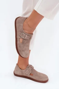 Półbuty Skórzane|Barefoot>Zazoo Zamszowe Półbuty Barefoot Damskie Z Klamrą N1261 Beżowe Beżowy