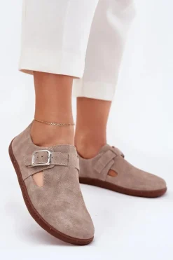 Półbuty Skórzane|Barefoot>Zazoo Zamszowe Półbuty Barefoot Damskie Z Klamrą N1261 Beżowe Beżowy