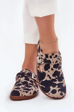 Outlet Zazoo Zamszowe Półbuty Barefoot Damskie Z Klamrą Łaty N1261 Brązowo-Beżowe Brązowy