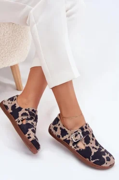 Outlet Zazoo Zamszowe Półbuty Barefoot Damskie Z Klamrą Łaty N1261 Brązowo-Beżowe Brązowy