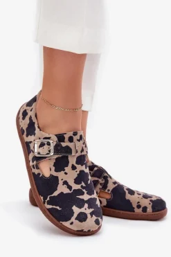 Outlet Zazoo Zamszowe Półbuty Barefoot Damskie Z Klamrą Łaty N1261 Brązowo-Beżowe Brązowy