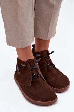 Clearance Zazoo Zamszowe Półbuty Barefoot Damskie Z Ozdobnym Detalem 30072 Czekoladowe Brązowy